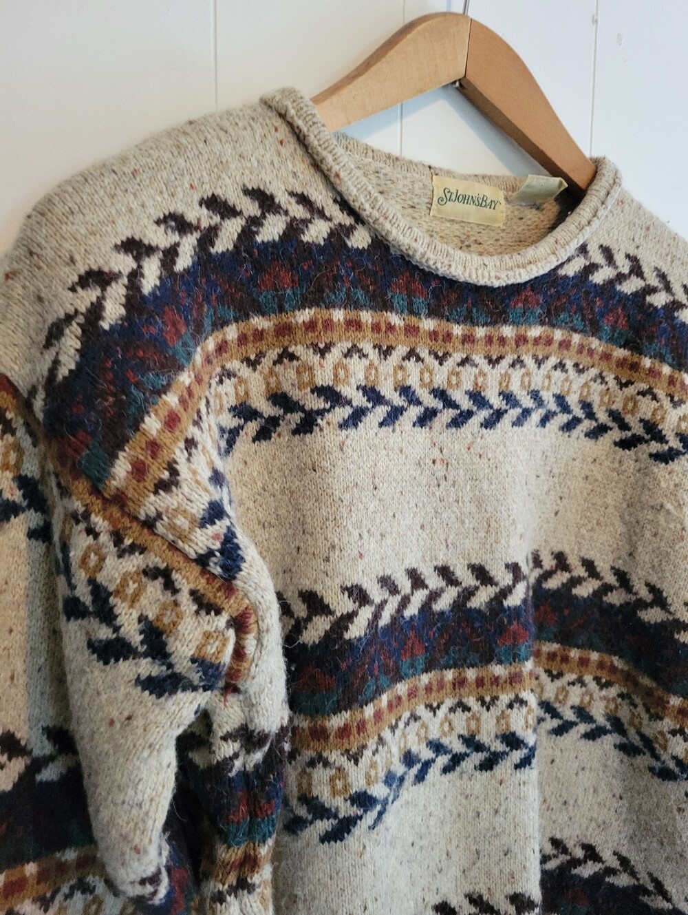 Vintage St. John’s Bay Fair Isle Knit Sweater Beige Earth Tone cabin Crewneck XL - Picture 5 of 9